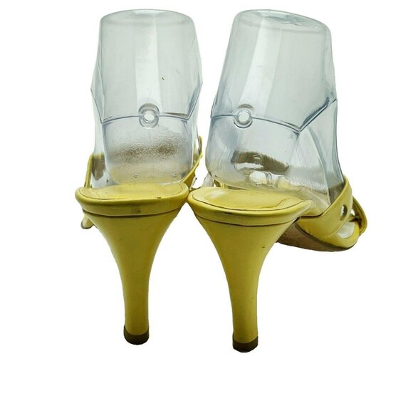 Zara Yellow Leather Crossed Vamp Heeled Sandals Size 8.5M - Picture 3 of 8